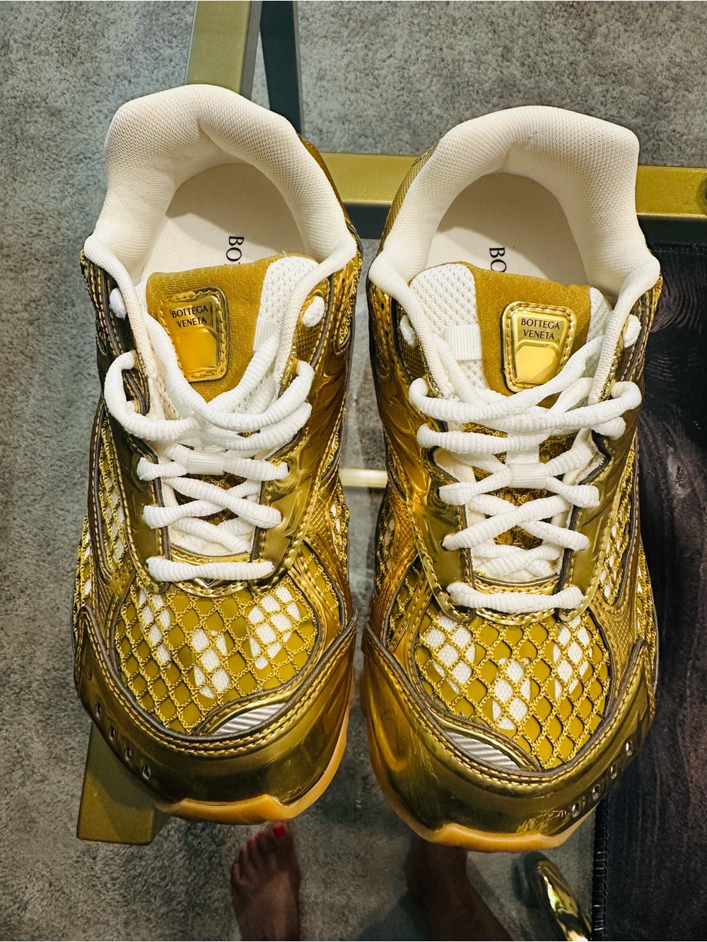 Bottega Veneta Metallic Gold Mesh Platform Sneakers